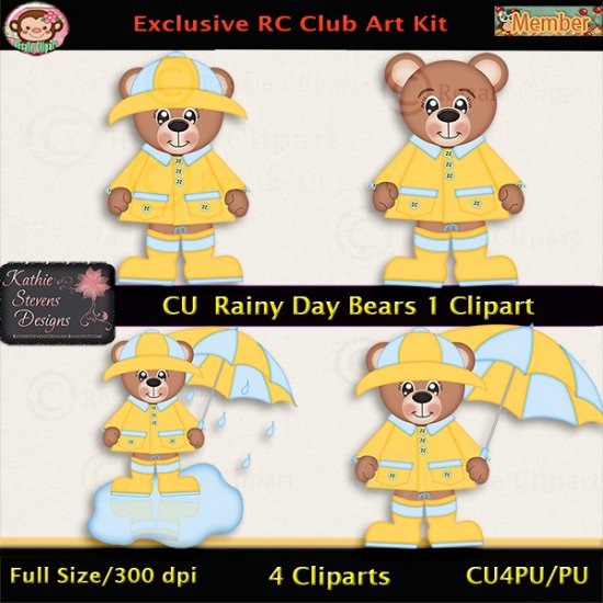 Rainy Day Bears 1 Clipart - CU - Click Image to Close