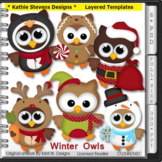 Winter Owls Layered Templates - CU - Click Image to Close