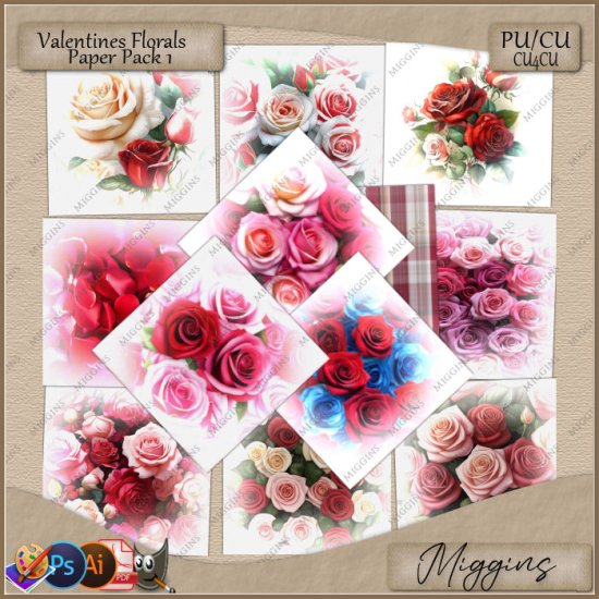 CU4CU CU/PU Paper pack Valentines Florals - Click Image to Close