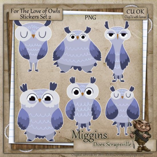 CU Hand Drawn For the love of Owls Clipart Stickers 2 - Click Image to Close