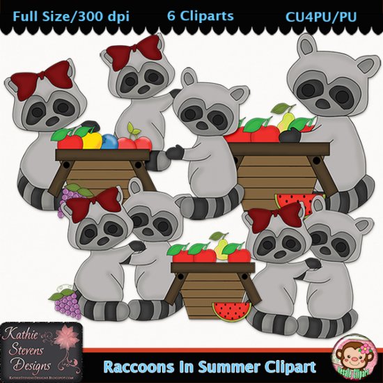 Raccoons In Summer Clipart - CU - Click Image to Close