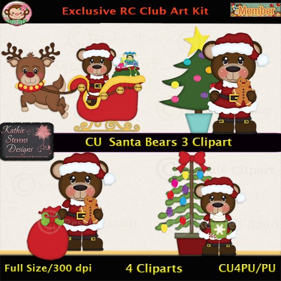 Santa Bears 3 Clipart - CU - Click Image to Close