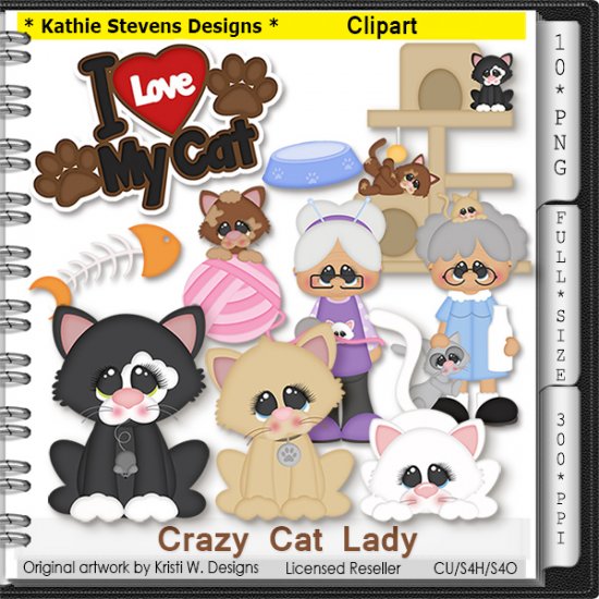 Crazy Cat Lady Clipart - CU - Click Image to Close