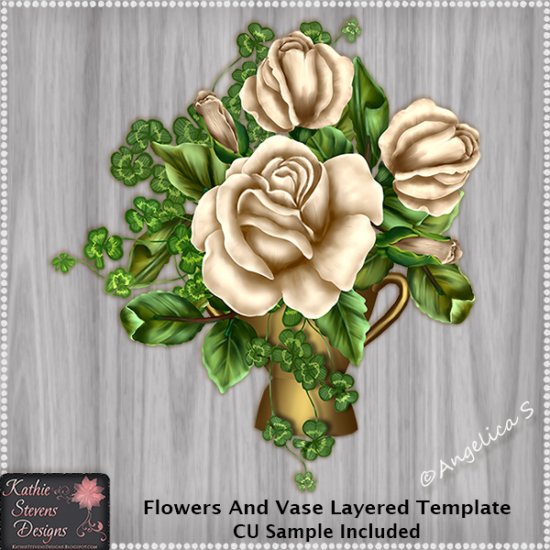 Flowers And Vase Layered Template CU - Click Image to Close