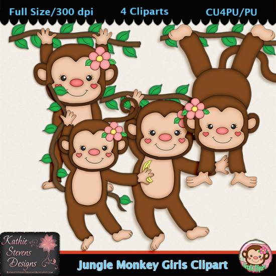Jungle Monkey Girls Clipart - CU - Click Image to Close
