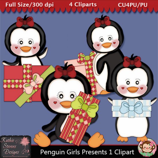 Penguin Girls Presents Clipart - CU - Click Image to Close