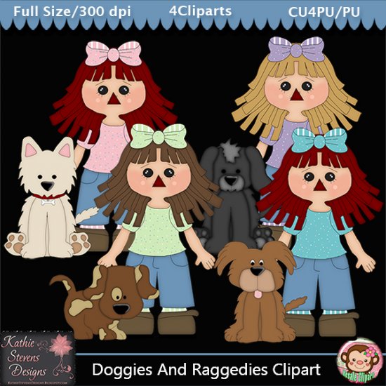 Doggies And Raggedies Clipart - CU - Click Image to Close