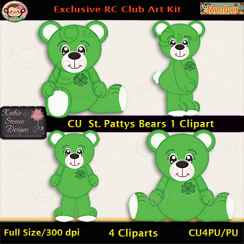 St. Patty's Bears 1 Clipart - CU - Click Image to Close