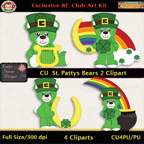 St. Patty's Bears 2 Clipart - CU - Click Image to Close