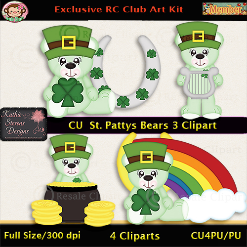 St. Patty's Bears 3 Clipart - CU - Click Image to Close